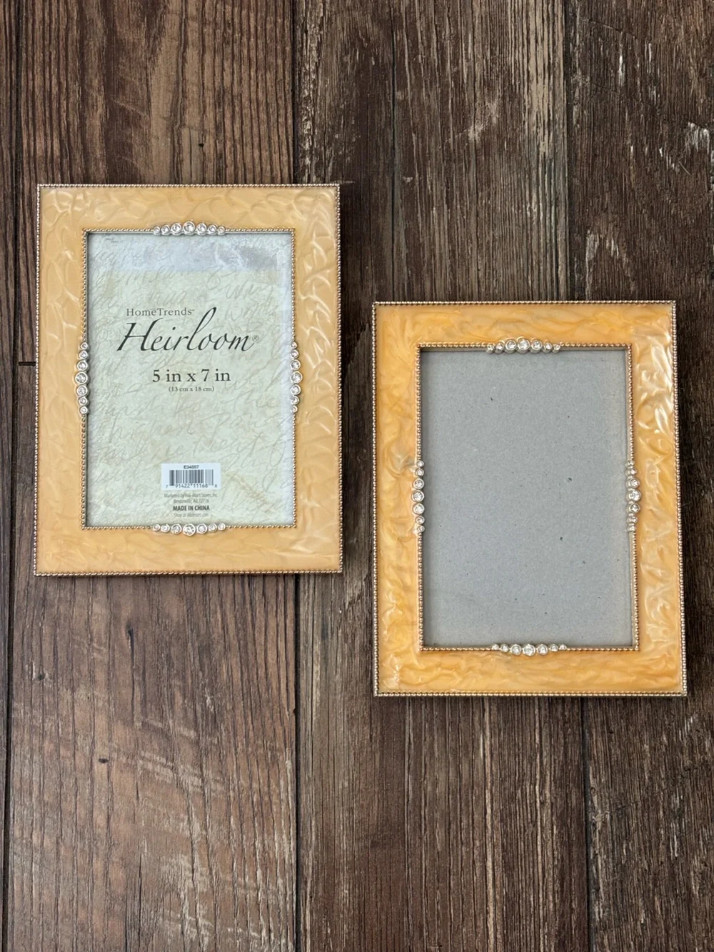 SET Of 2, Heirloom 5 X 7 Picture Frames, Honey Amber Swirl Epoxy, Rhinestones